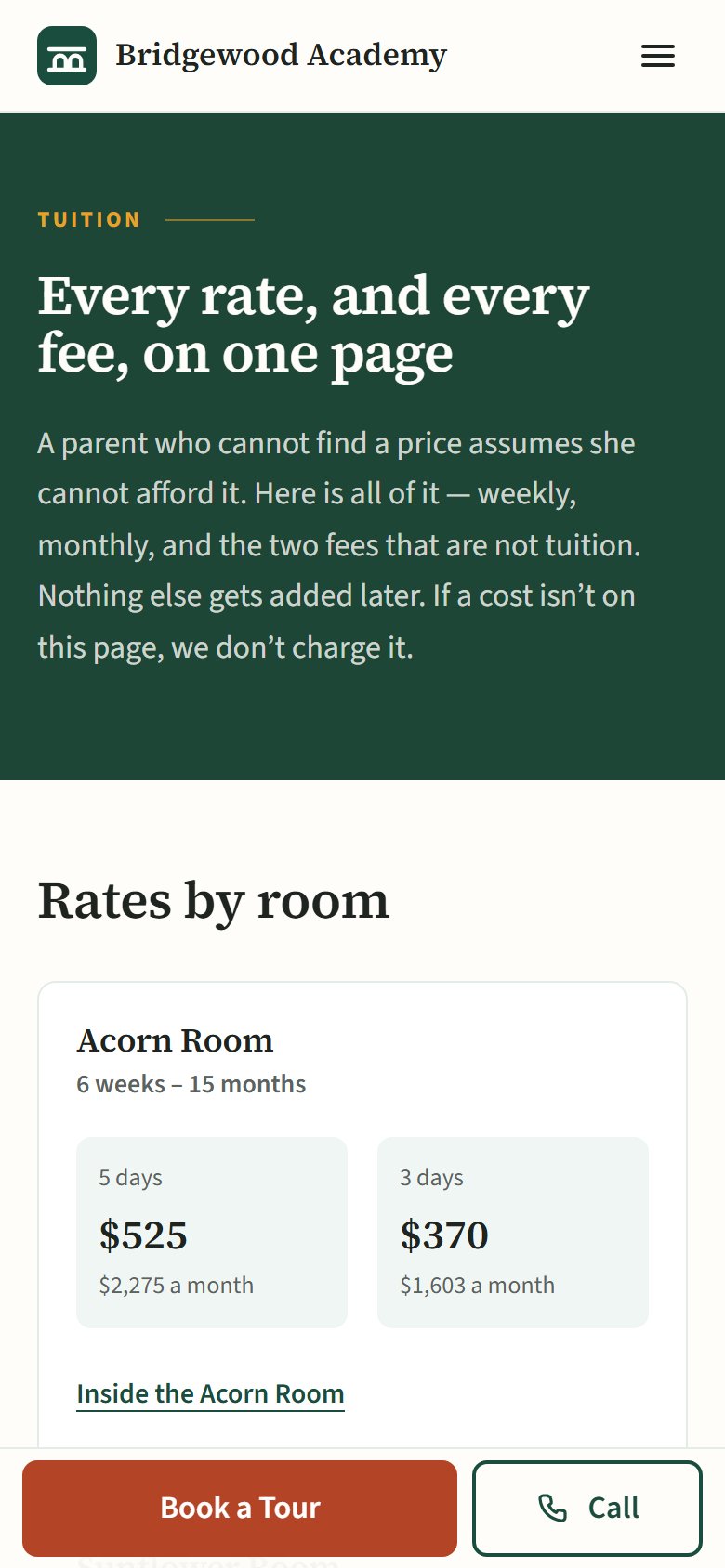 Bridgewood Academy: Tuition, on a phone