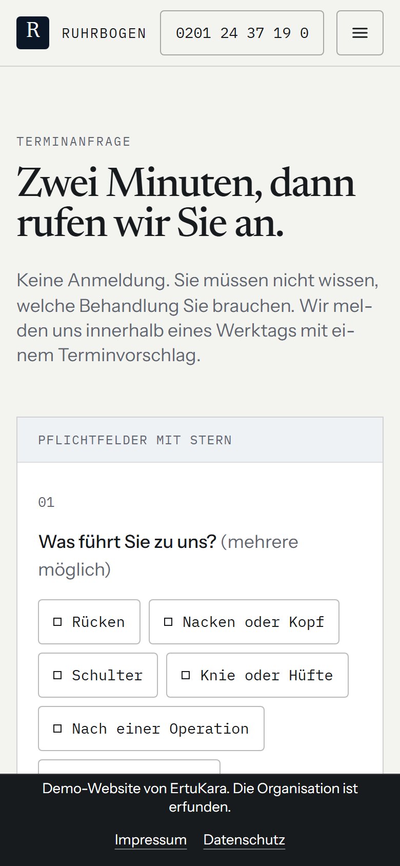 Physiotherapie am Ruhrbogen: Termin anfragen, auf dem Handy