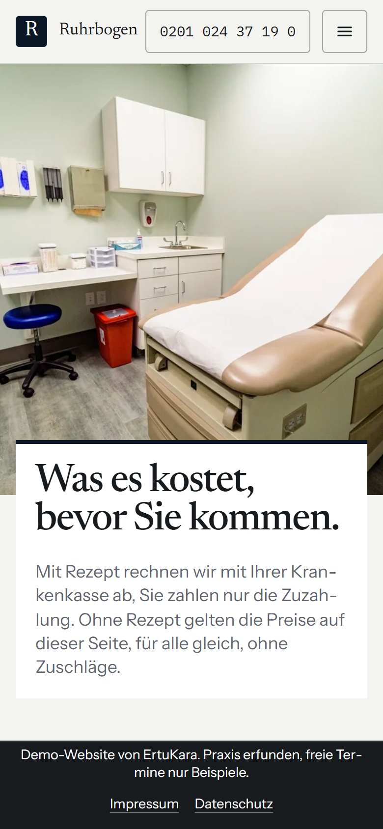 Demo: Physiotherapie am Ruhrbogen, Leistungen und Preise