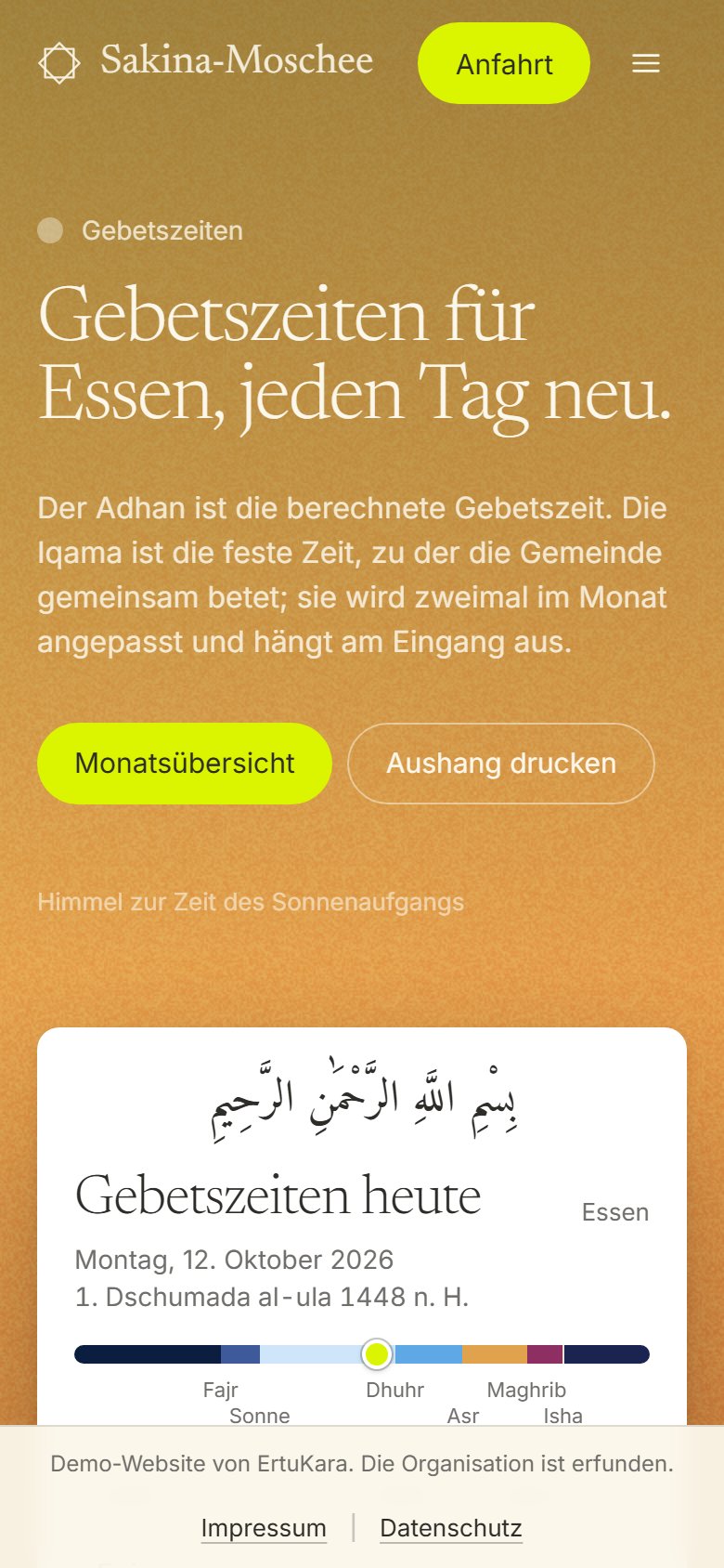 Sakina-Moschee: Gebetszeiten, auf dem Handy