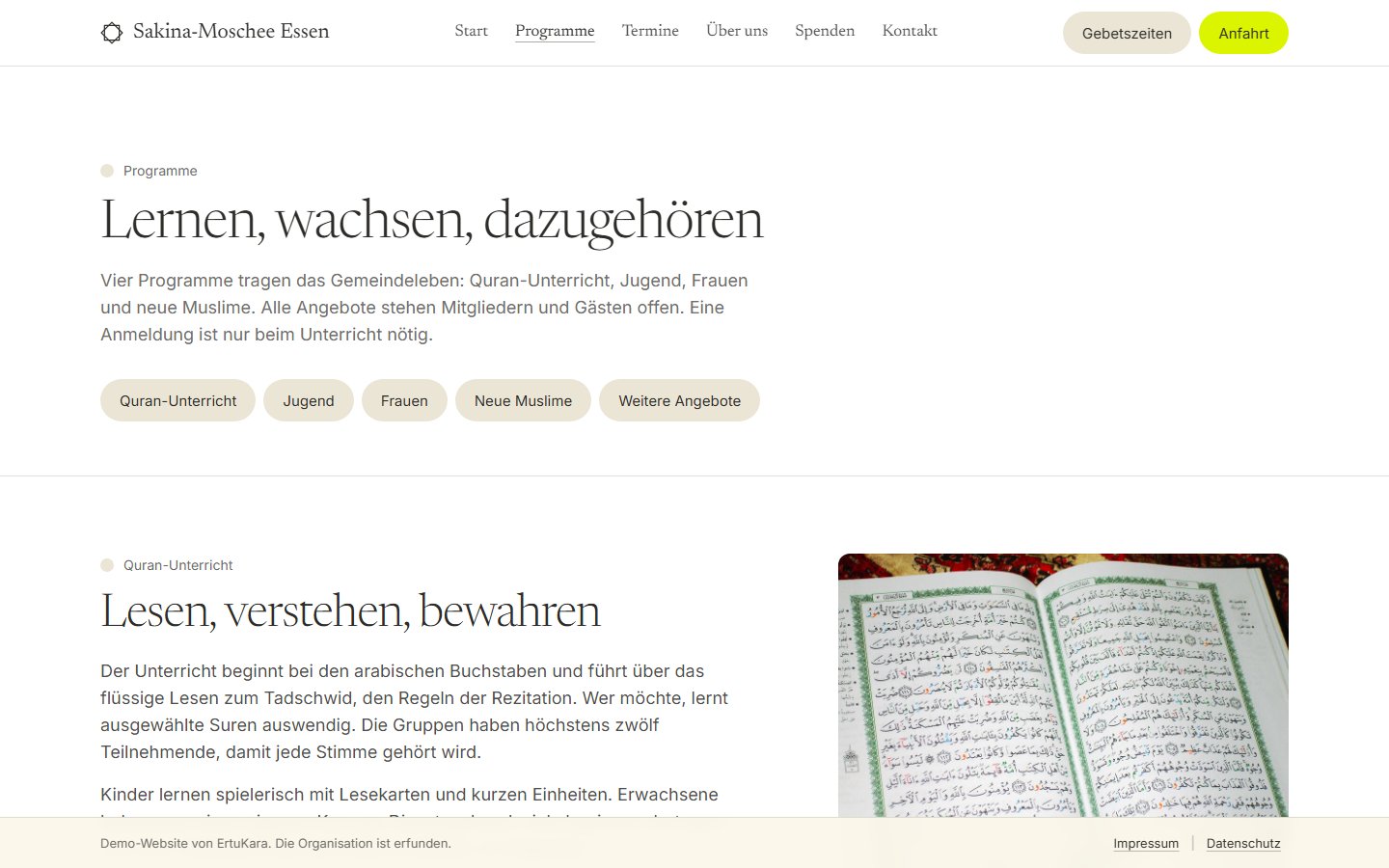 Sakina-Moschee: Programme